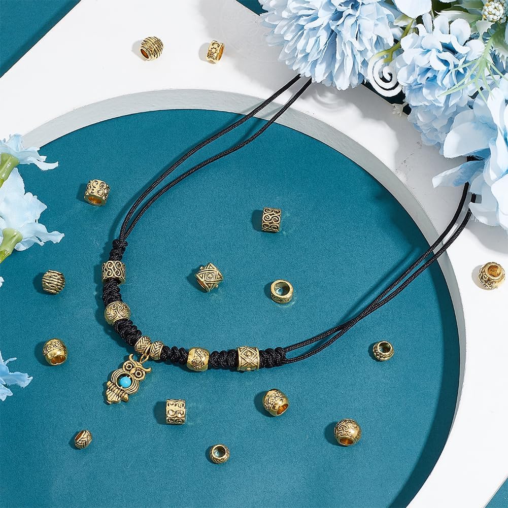 PH PandaHall 80pcs 8 Styles European Beads Tibetan Large Hole Spacers Round Tube Beads 7x4.5mm Antique Gold Spacers for Necklace Bracelet DIY Jewelry Crafts Making, Hole: 5mm - Image 5