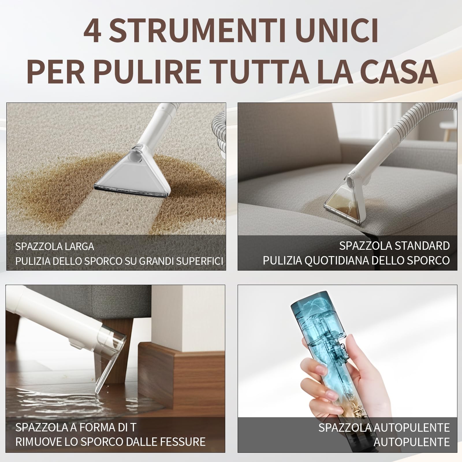Lavatappeti e Divani Lava e Asciuga, Aspirapolvere Lavatappeti 500W 18Kpa, Pulitore Tappezzeria Portatile con Doppio Serbatoio, Tubo Lungo per Pulizia Divano, Materasso, Sedili Auto e Macchie Animali