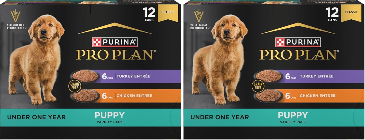 Purina Pro Plan Development Wet Puppy Food,Grain Free Chicken Entree and Grain Free Turkey Entree Variety Pack - 13 oz. Cans,(Pack of 24)