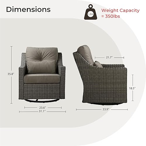Miniatura 6 de CHITA Silla de mimbre para patio, silla giratoria de ratán de 360 para exteriores con cojines gruesos para patio trasero, piscina, jardín o porche