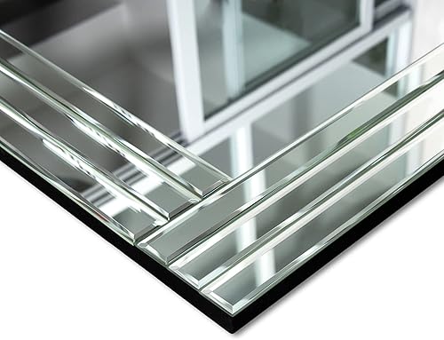 Miniatura 5 de Espejo decorativo rectangular plateado de 28 x 20 pulgadas, espejo de arte para pared con marco de vidrio para sala de estar, comedor, dormitorio,