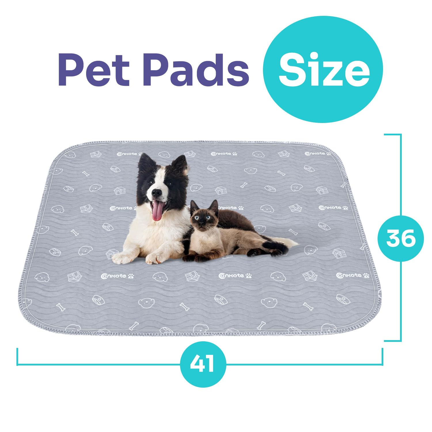Conkote Almohadillas lavables y reutilizables para orina para perros, tapete antideslizante de 36 x 41 pulgadas para entrenamiento de cachorros, orinal, corralito, incontinencia (paquete de 2)