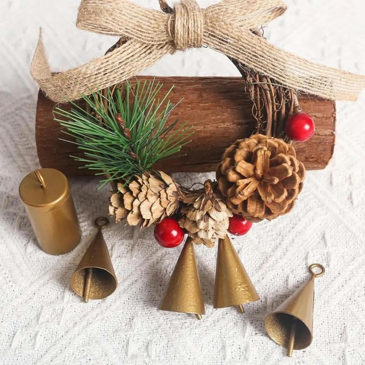 10 pezzi di campane di Natale coniche a forma di barile, campanelli eolici dorati, decorazioni natalizie da appendere alla parete, regalo di Natale, 10 pezzi, 46 mm