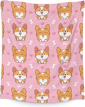 Corgi Blanket Gifts - 60"x80" Cute Throw for Adults, Kids - Pink Soft Fuzzy Blankets for Bed, Couch & Living Room