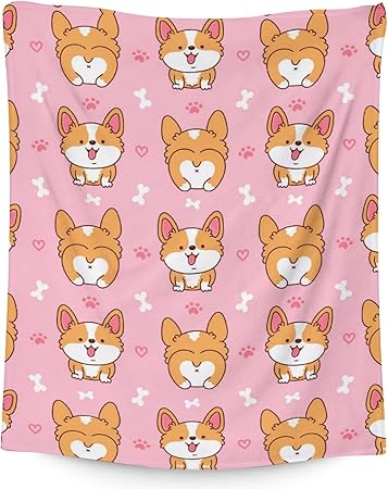 Corgi Blanket Gifts - 60"x80" Cute Throw for Adults, Kids - Pink Soft Fuzzy Blankets for Bed, Couch & Living Room