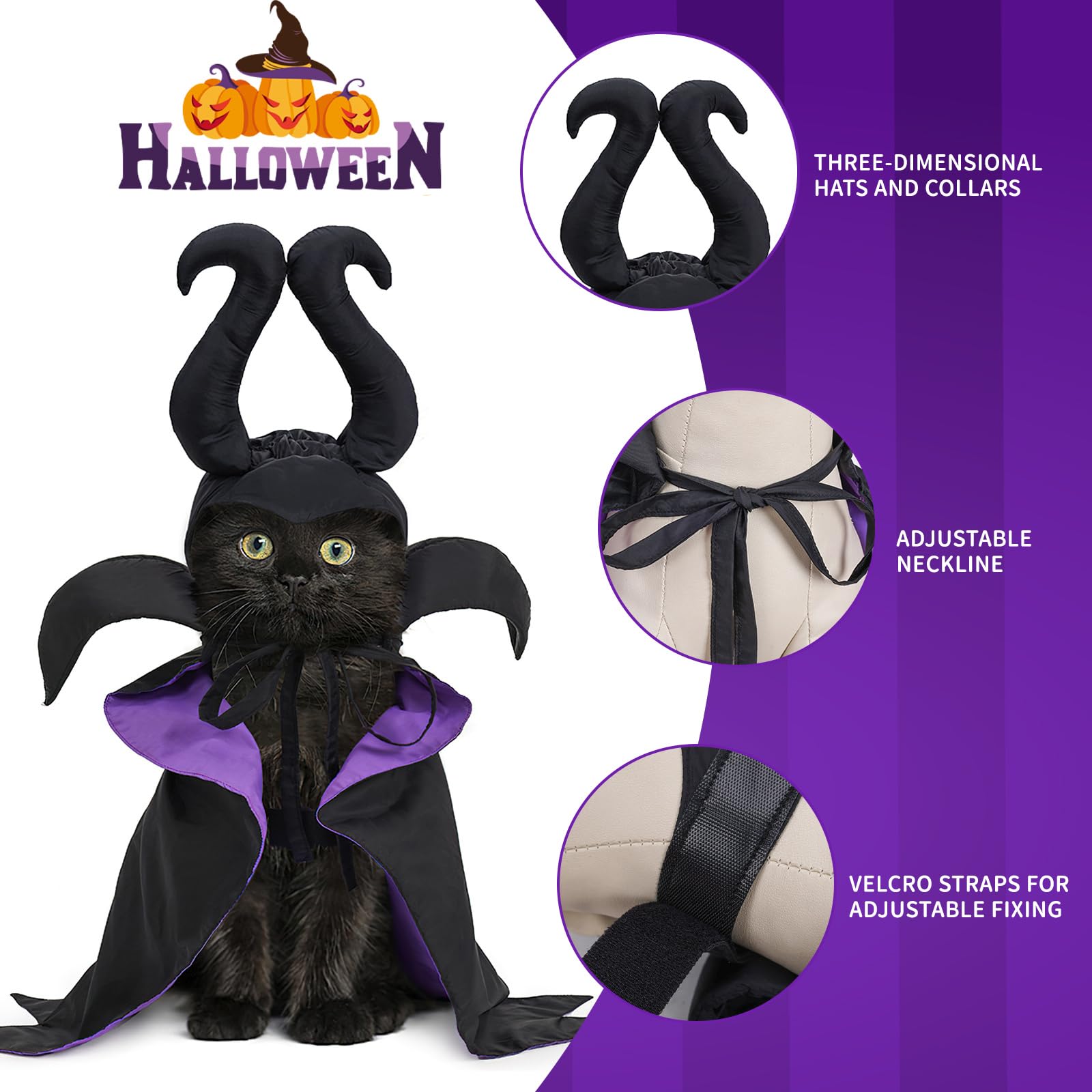 Leadigol Halloween Kostüm Für Haustiere – Umhang Mit Hut Für Katzen & Hunde (Größe M, 2,5-5 Kg)