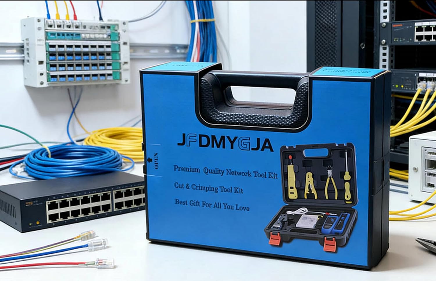 Pass Through RJ45 Crimp Tool Kit, Network Tool Kit for Cat6 Cat5e Cat5, Ethernet Crimper Cat6 Cat5e Cat5 Crimping Tool with Wire Tracker, Pass Through Connectors