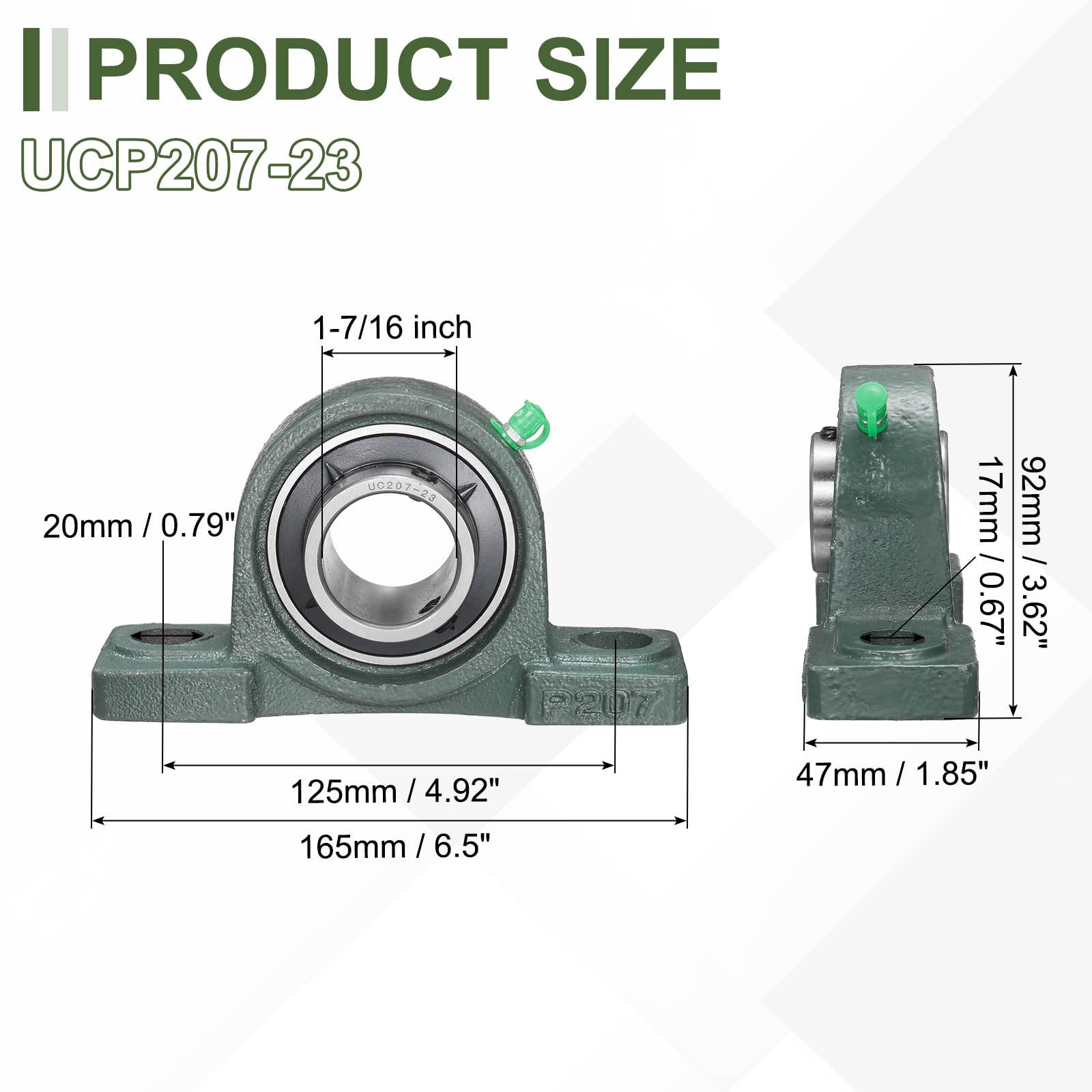 QUARKZMAN Rodamientos De Soporte UCP207-23, Diámetro Interno De 1-7/16 Pulgada Autocentrante, Base De Acero Fundido Sólido, Rodamiento De Bolas Montado En Brida De Acero Cromado, (ABEC3)