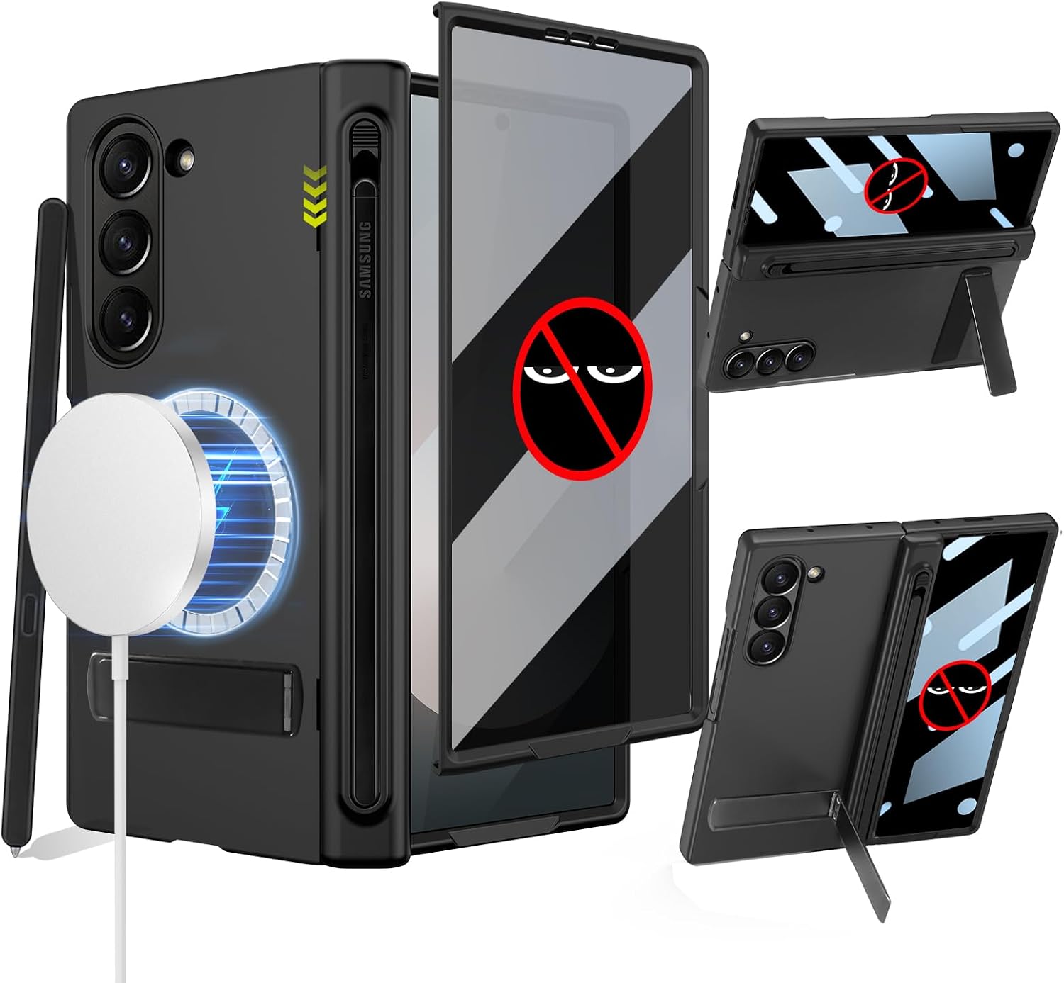 for Samsung Galaxy Z Fold 6 Magsafe Case with Integrate Thinner Pen Holder, Built in Adjustable Metal Stand and Screen Protector, Strong Magnetic Case 2024,Privacy