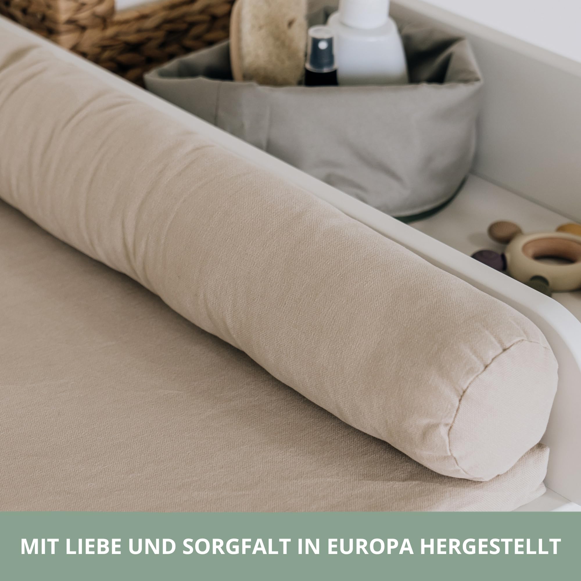 Wickelauflage & Unterlage für IKEA HEMNES/MALM - Pure Beige | Weicher Schaumstoffkern, Bezug 100% Baumwolle · waschbar bei 60°C · inkl. Stoffschlange als Stoßschutz