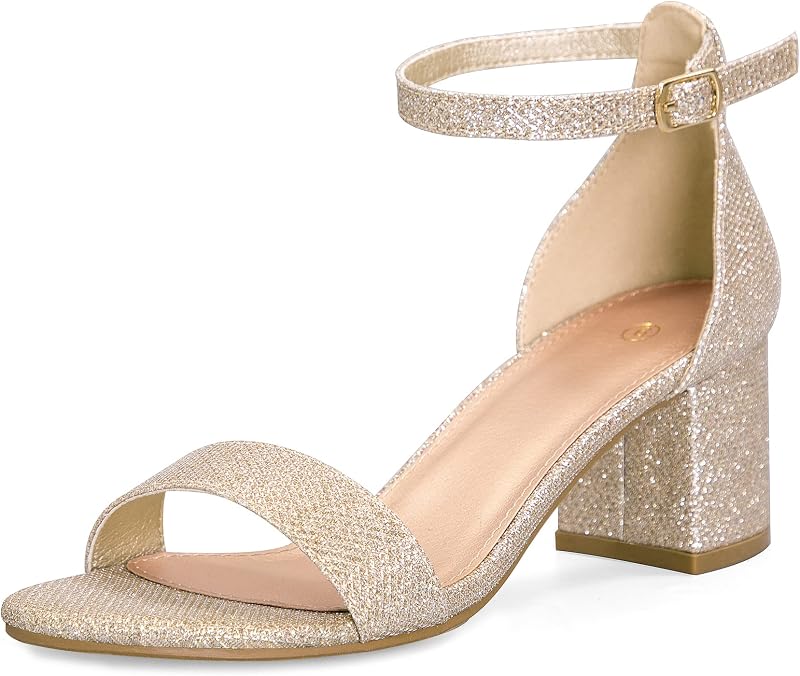 mysoft Women's Chunky Heels Open Toe Dress Sandals with Ankle Strap