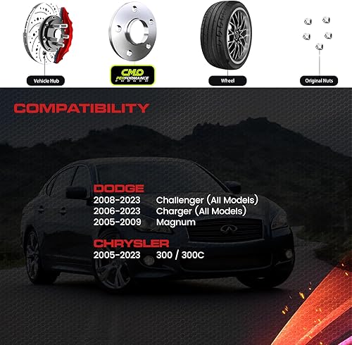 Miniatura 4 de Espaciadores de rueda centrados de 0.47 pulgadas de 5 x 115 pulgadas, compatibles con Dodge Charger 2006-2022, Challenger 2008-2022, Magnum