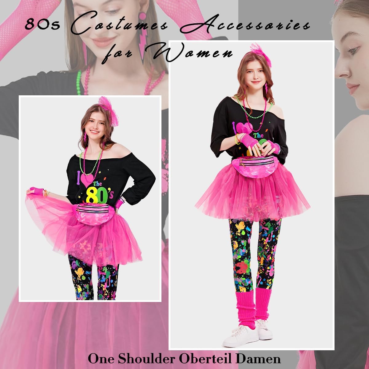 Costume Anni '80 Per Donna - Set Con Gonna Tutù, Guanti E Leggings In Pizzo Nero Per Halloween E Feste - Foto 10