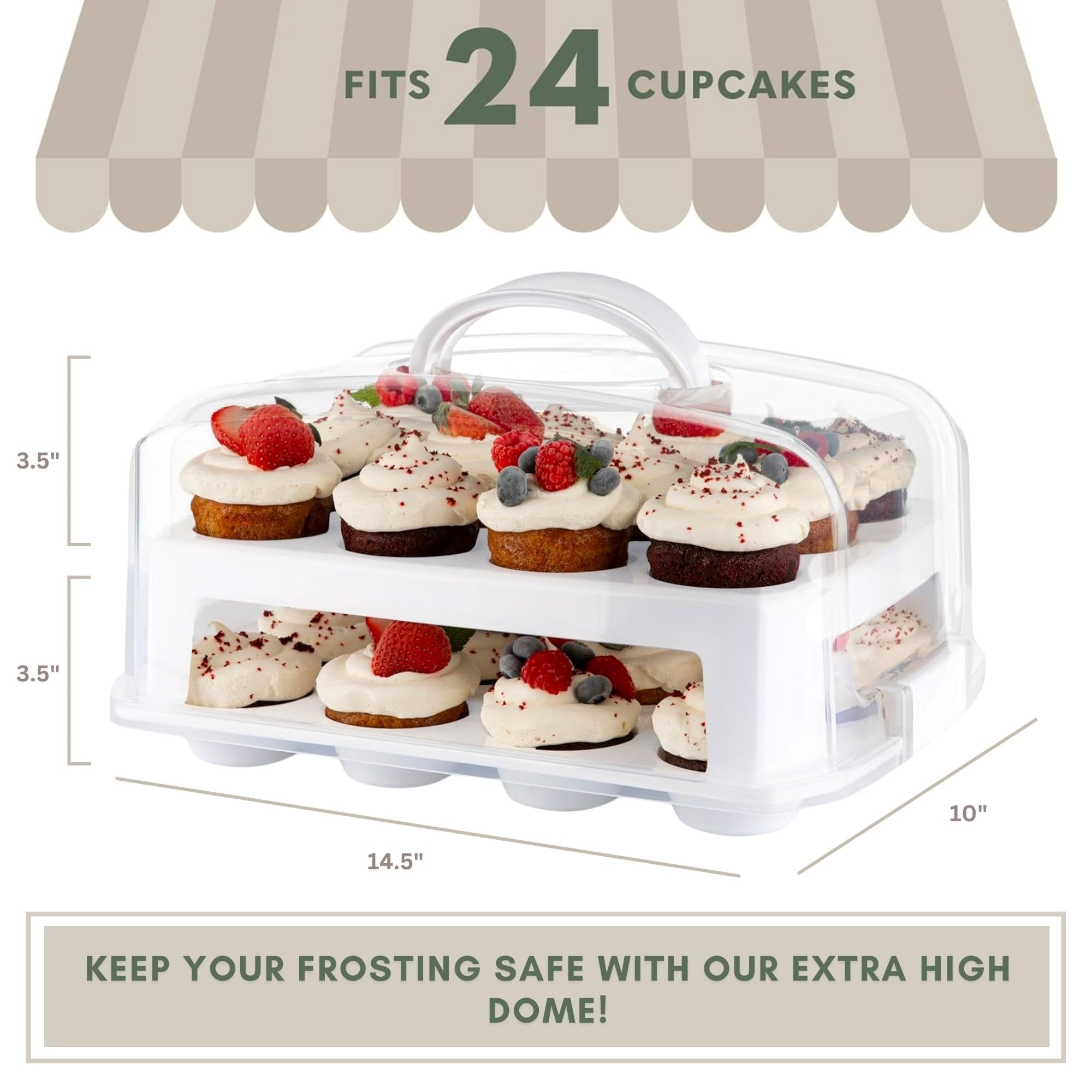 Soporte extra alto para cupcakes, soporte blanco para cupcakes que lleva 24 recipientes de almacenamiento para magdalenas, soporte de dos niveles, caja reutilizable para cupcakes