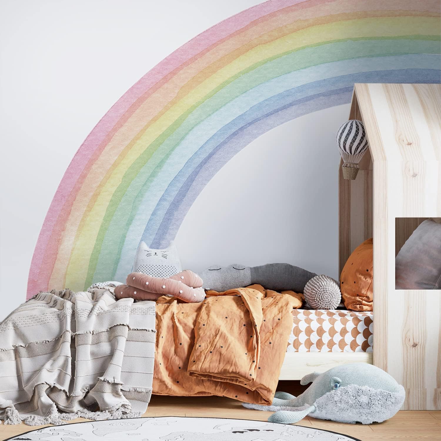 funlife Fabric Peel and Stick Large Rainbow Wall Mural Stickers for Girls, Precut Left Pastel Half Watercolor Rainbow Wall Sticker Decals for Kids Bedroom Living Room Playroom, 78.74" x 70.87"
