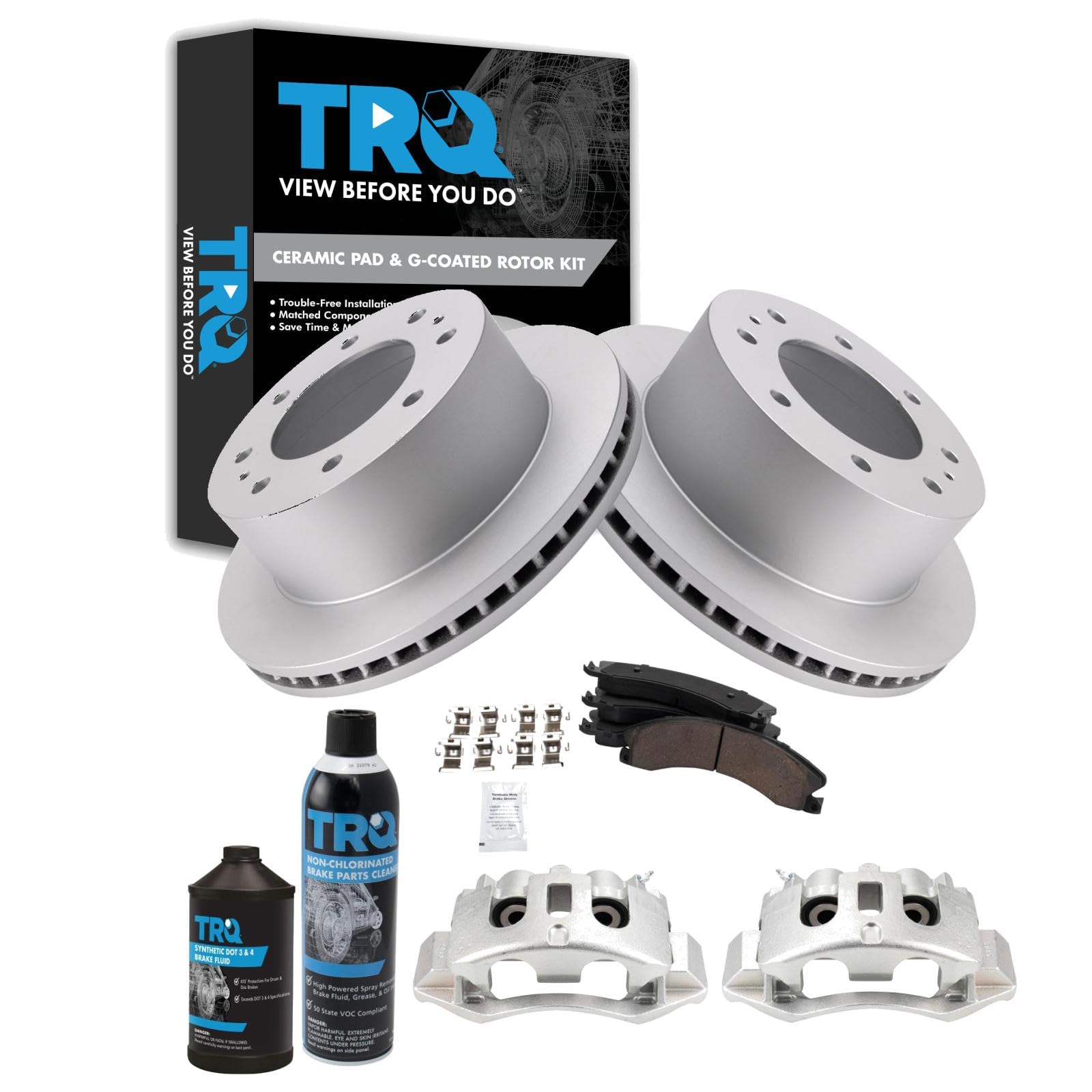 TRQ Rear Brake Pad &amp; Rotor Kit Compatible with 2011-2019 Chevrolet 2011-2019 GMC