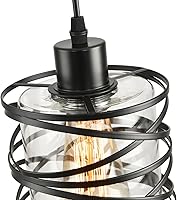 Vista 3 de 3 Pack Pendant Light Kitchen Island Pendant Lighting, Glass Hanging Light with Spiral Cage Clear Glass Shade, Black Modern Indoor Hanging Lamp