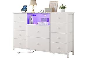LDTTCUK Modern White Dresser with Charging Station and LED Lights & Large...