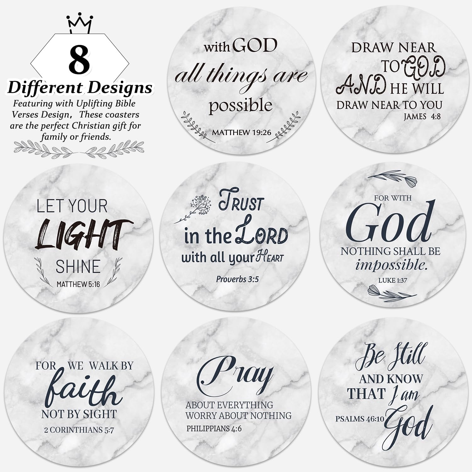 Billbotk Ceramic Coasters with Bible Verses, Coasters Set of 8 with Holder, Absorbent Drink Coasters for Home Decor and Christian Gifts, 4 Inches - Image 4