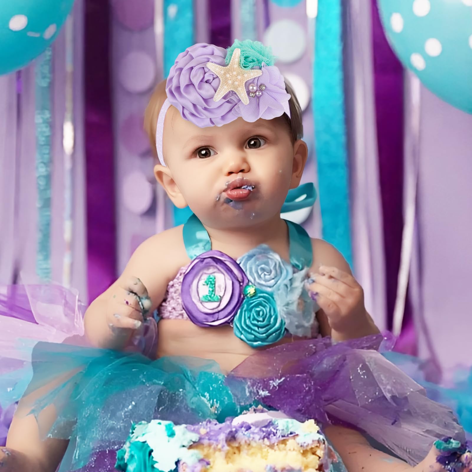 YanJie Mermaid Headbands Baby Girl Bows Starfish Baby Girl Hair Accessories for Party Lavender Headbands Newborn Bows Aqua Glitter Mermaid Accessories