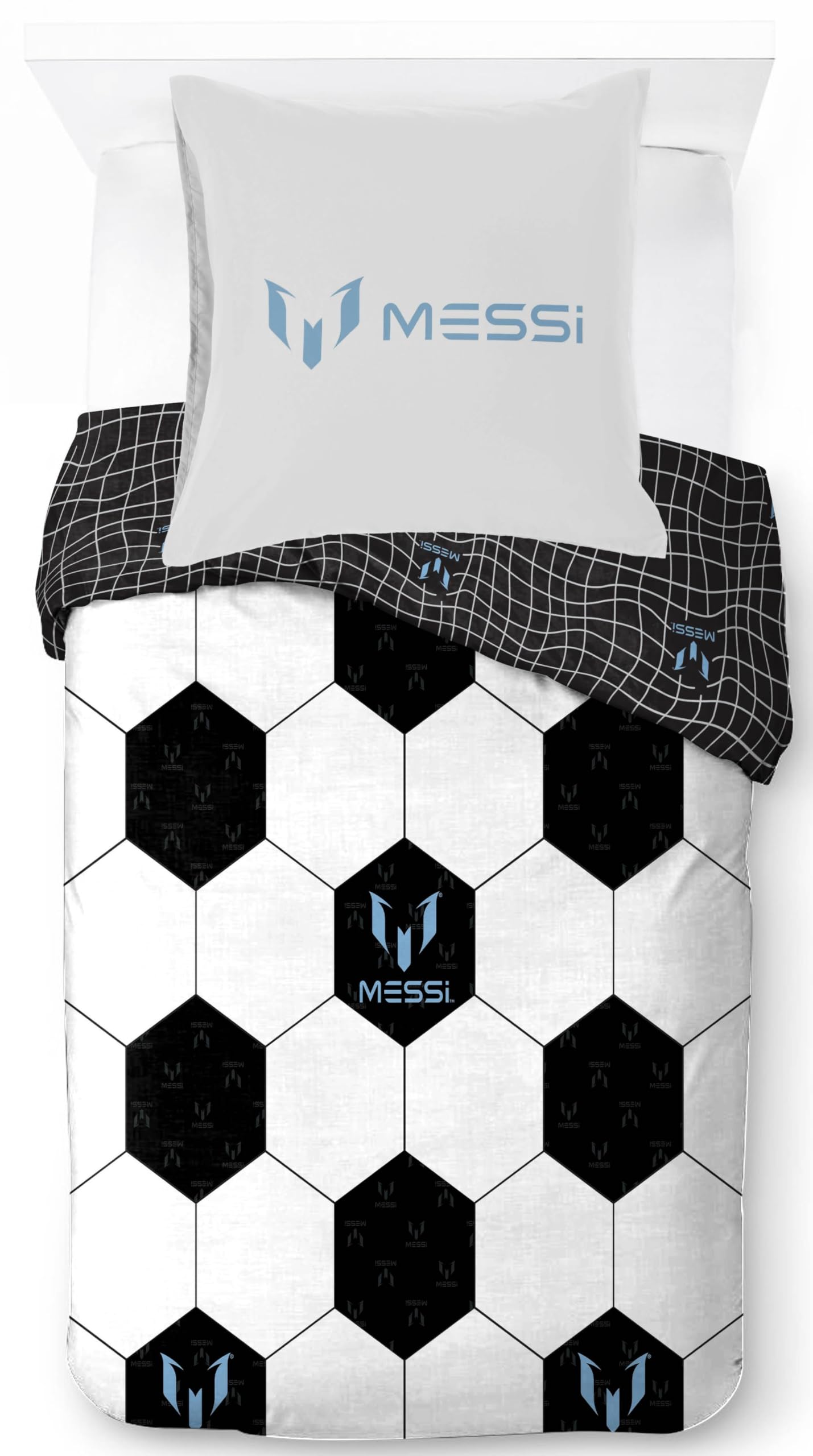 Jay Franco Messi Football Bettwäsche-Set – Superweiche Kinder-Bettwäsche mit Kissenbezug, NUR BETTBEZUG (Füllung Nicht enthalten), Weiß, 2-teilig Einzelbett