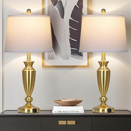 Miniatura 13 de Juego de 2 lámparas de mesa de metal, control táctil de 3 vías plateadas, con puertos USB A+C, modernas lámparas de mesita de noche de níquel