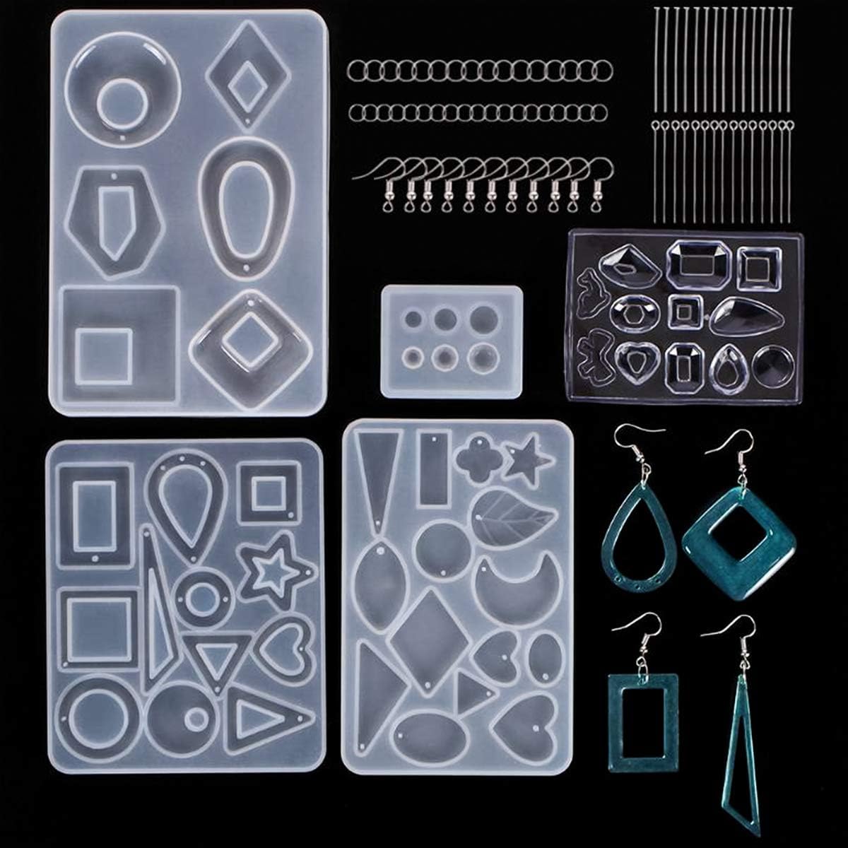 245Pcs Earring Resin Moulds Jewelry Silicone Casting Molds and Tools Set for Jewellery Making Epoxy Resin Mold with Earring Hook Jump Ring Eye Pin Head Pin for DIY Pendant Bead Earring Craft Gifts