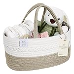 KiddyCare Baby Diaper Caddy Organizer, Cotton Nursery Baby Gift Basket with Handle Lid Baby Caddy Organizer, Portable Baby Basket Diapers & Wipes, Basket for Moms, Wheat Field - Large