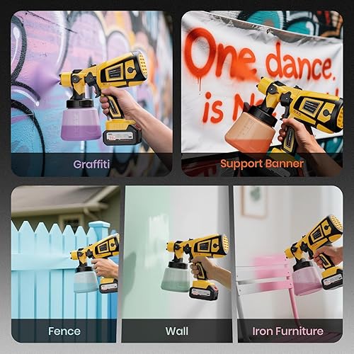 Miniatura 5 de Pulverizador de Pintura Inalámbrico con Potente Motor de Cobre de 650W, Pistola Pulverizadora con 6 Boquillas de Latón, 2 Baterías y Contenedor de