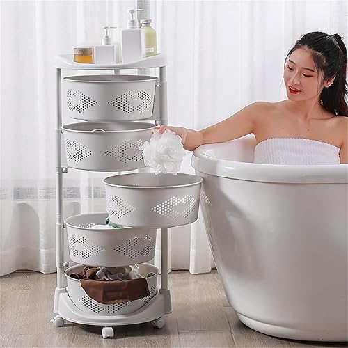 Miniatura 5 de Soporte de almacenamiento giratorio multifuncional de 5 niveles con 5 ruedas bloqueables para cocina, dormitorio, sala de estar (almacenamiento