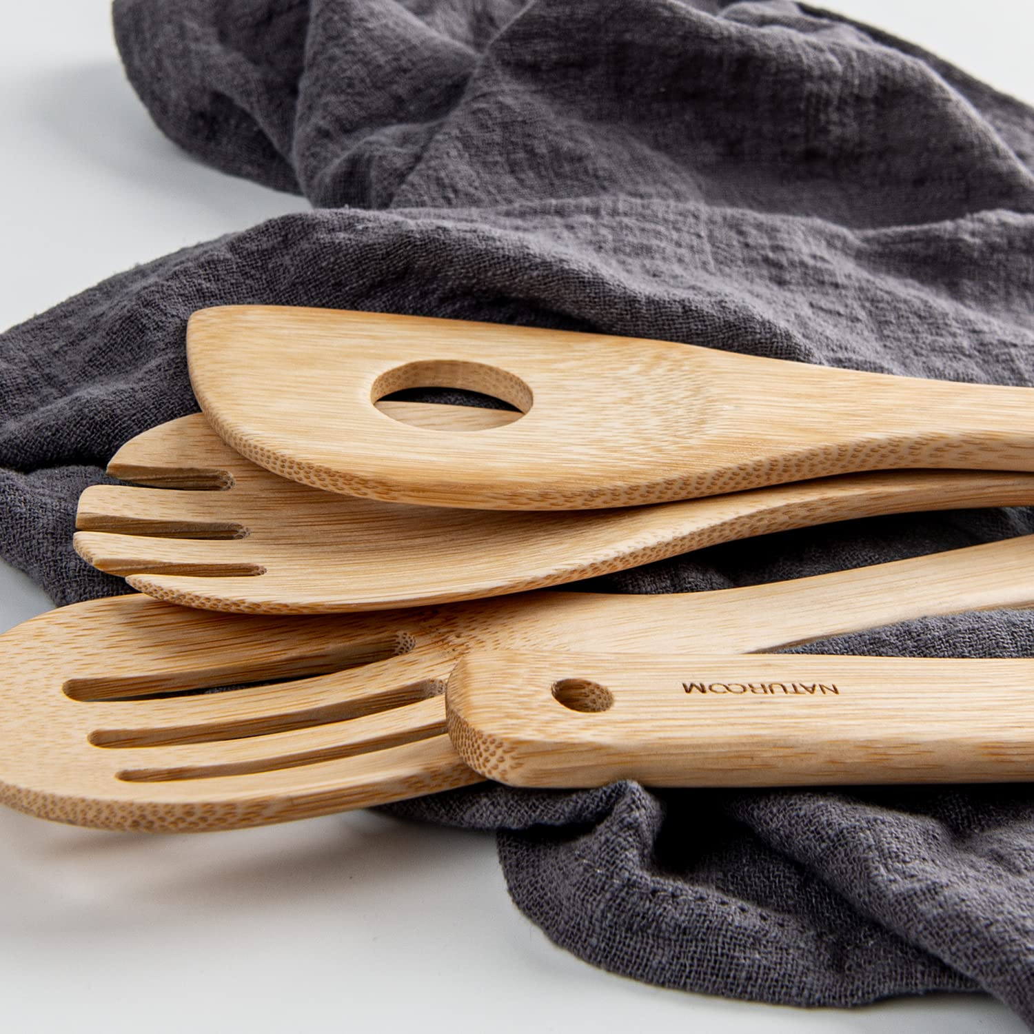Natural Elements Küchenutensilien-Set Aus Bambus – 5-teilig, Antihaftbeschichtet, 9x30 Cm