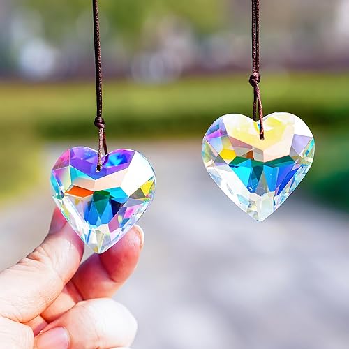 Miniatura 6 de H&D HYALINE & DORA 2PCS 50mm Suncatcher Crystal Heart Prisms Hanging for Windows,AB Color Heart Shape Prisms Rainbow, Glass Chandelier Prism Sun Ab
