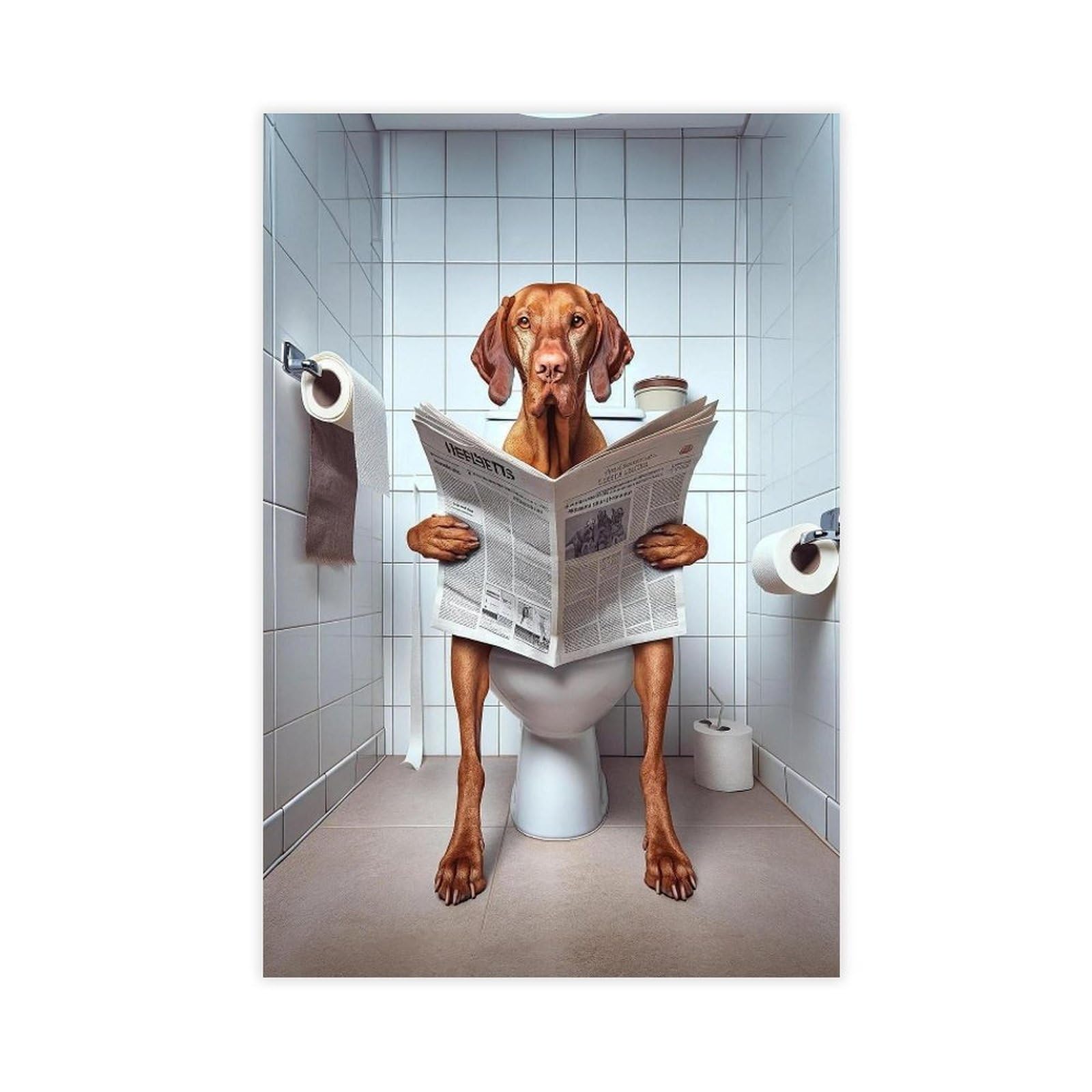 QGVBGF Funny Bathroom Decor, Vizsla in Toilet Canvas Poster Wall Art Decor Print Picture Paintings for Living Room Bedroom Decoration 12x18inch(30x45cm)