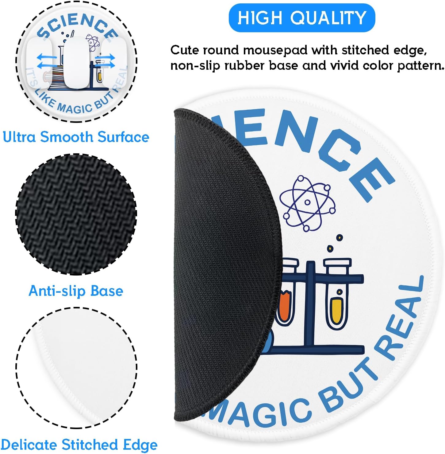 YAZMEEN Lab Technician Mousepad, Office Gifts Mouse Pad with Stitched Edge Non-Slip Rubber Base, Cute Round Mouse Mat for Laptop Supplies, Scientist Mousepad Home Office Computer Desk Accessories image 5