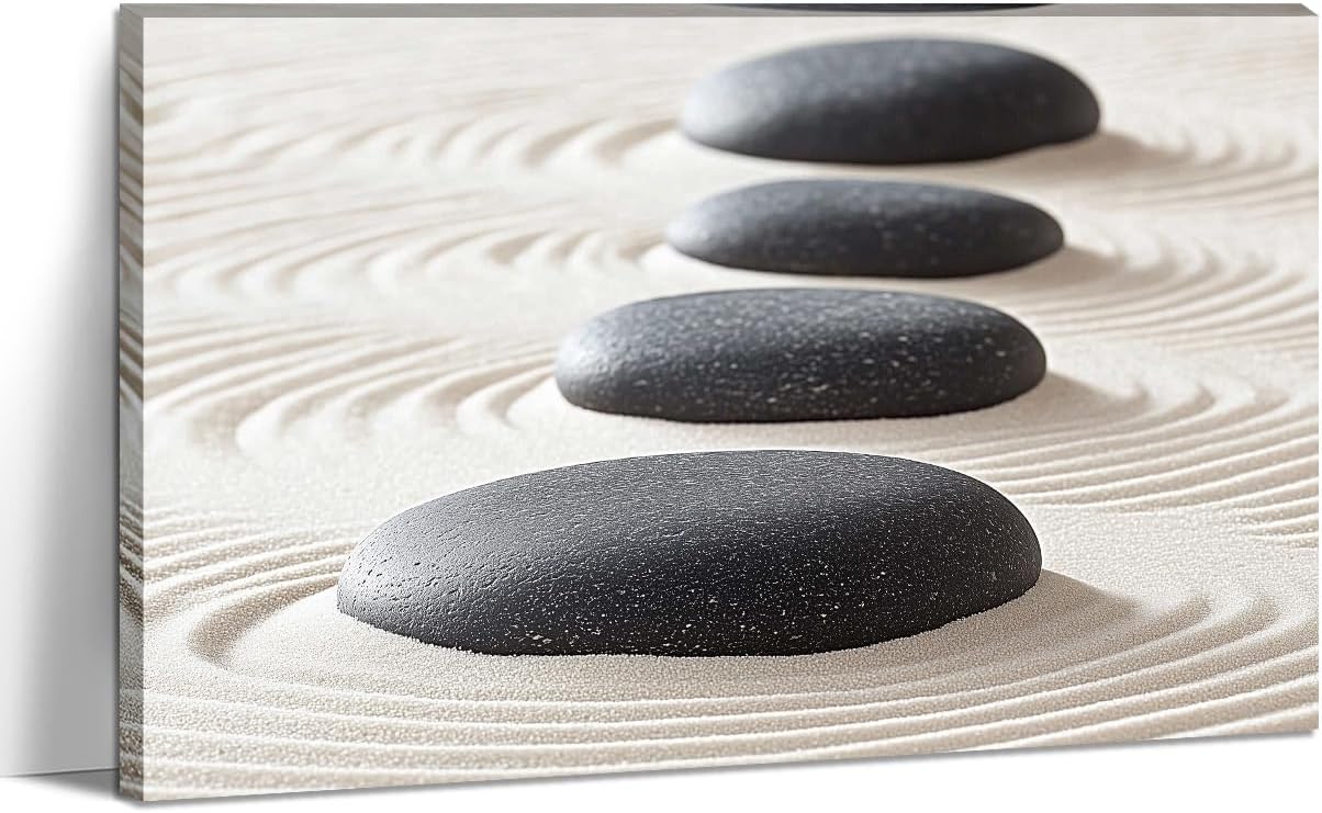 Zen Canvas Wall Art SPA Stones with Candle Picture Bathroom Decor Framed Black Posters Still Life Painting Meditation Spiritual Prints for Walls Ready to Hang - 12.00"x18.00"