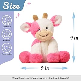 Hopearl Adorable Plush Cow Toy Floppy Dairy Cattle Soft Stuffed Animal Cute Birthday Gifts for Boys Girls Kids Toddlers, Strawberry Pink, 9\'\'
