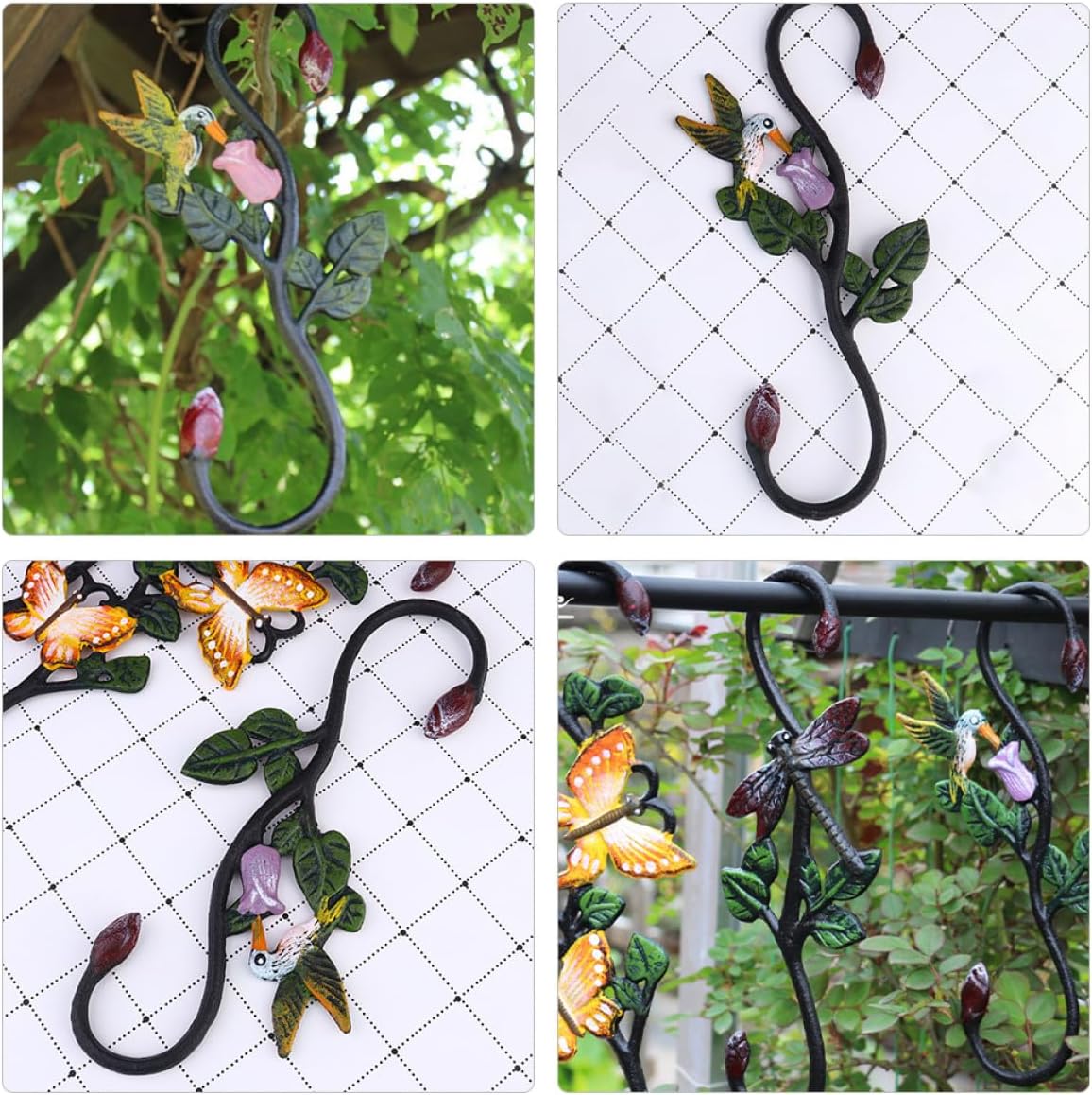 Cast Iron Hummingbird S-Shaped Hanging Hook for Bird Feeders and Planters Outdoor Garden Heavy Duty Decorative Plant Hanger