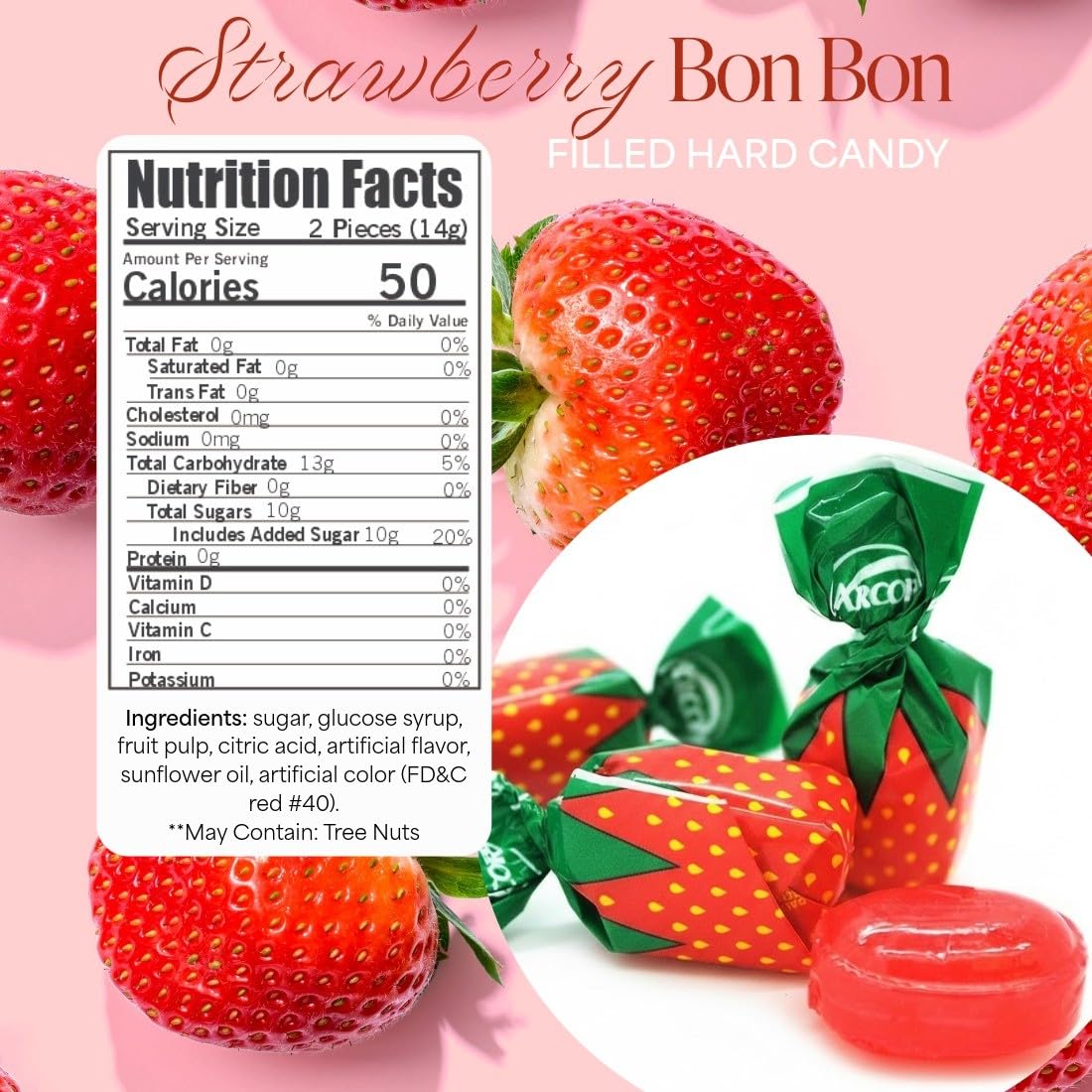 SweetGourmet Arcor Strawberry Bon Bons Filled Hard Candy | 4 Pounds