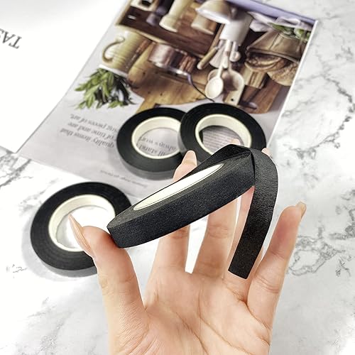 Miniatura 3 de 4 rollos de cintas florales negras de 1/2 pulgada de ancho para envolver tallo de ramo y manualidades florales, ramo de boda