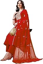 EthnicJunction Women's Silk Embroidered Thread Work Chinon A-Line Kurta Pant With Dupatta