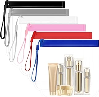 OzEssence 6 Pcs Clear Travel Toiletry Bag, 20 X 20cm Airport Airline Compliant Transparent Waterproof Travel Bag for Stora...