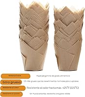 Vista 3 de 200 unidades de forros de tulipán naturales para tazas de hornear, papel pergamino europeo sin blanquear, forros de tulipán para magdalenas