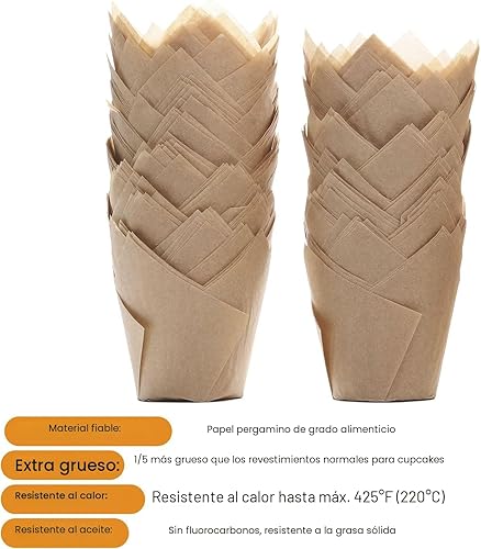 Miniatura 3 de 200 unidades de forros de tulipán naturales para tazas de hornear, papel pergamino europeo sin blanquear, forros de tulipán para magdalenas
