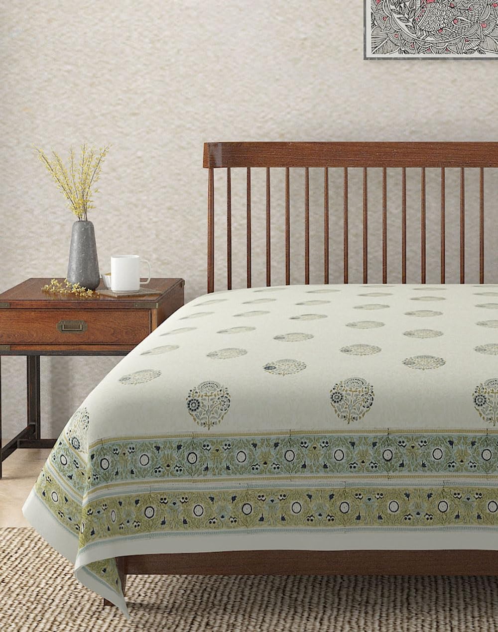 Fabindia Green Krisha Cotton Block Printed Single Bed Cover-picture-13
