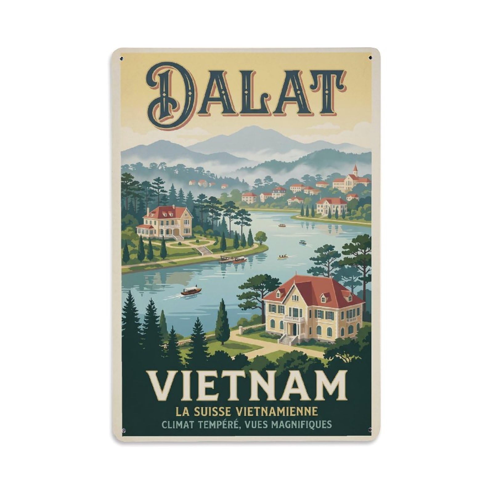 Retro Travel Vietnam Dalat Metal Tin Sign Plaque Wall Decor for Cafe, Club Bar, Office, Garden Metal Poster 8x12Inch