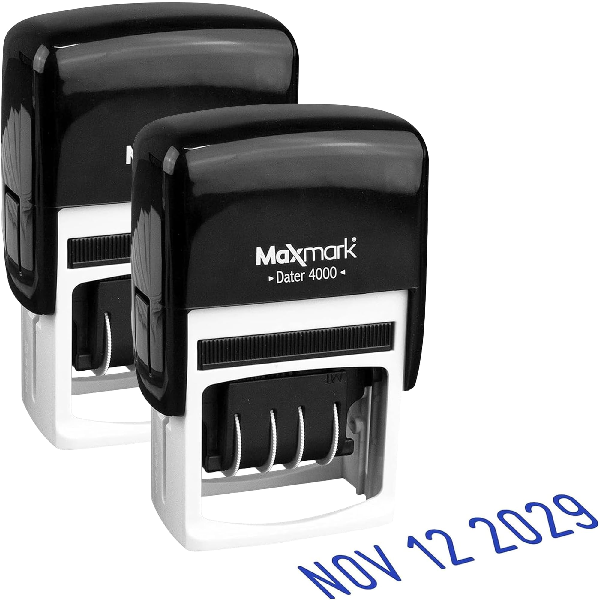 MaxMark Dater 4000 - Timbro autoinchiostrante con data, confezione da 2, colore: Blu