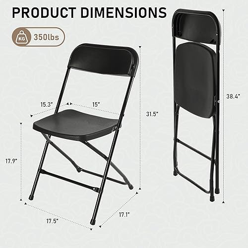 Miniatura 2 de SEALAMB Sillas plegables de plástico, paquete de 10, sillas negras portátiles comerciales para interiores y exteriores, para oficina en casa, boda,