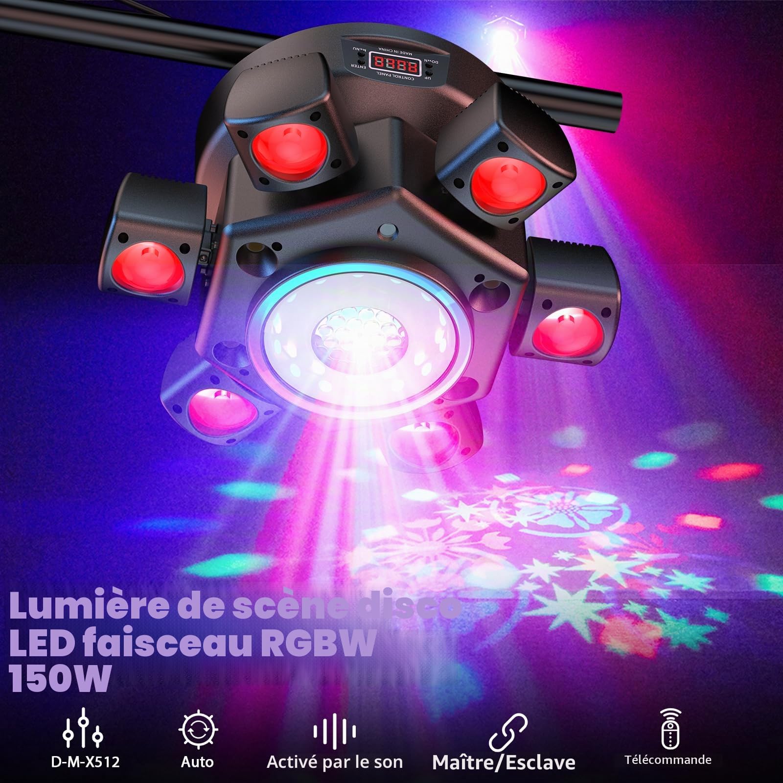 2PCS Lyre LED 150W avec Télécommande RGBW Jeux de Lumière 26CH Gobos Beam Lumière de scène pour DJ soirées Club Bar Fête