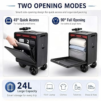 24L Smart Rideable Suitcase, 20 Electric Luggage Scooter