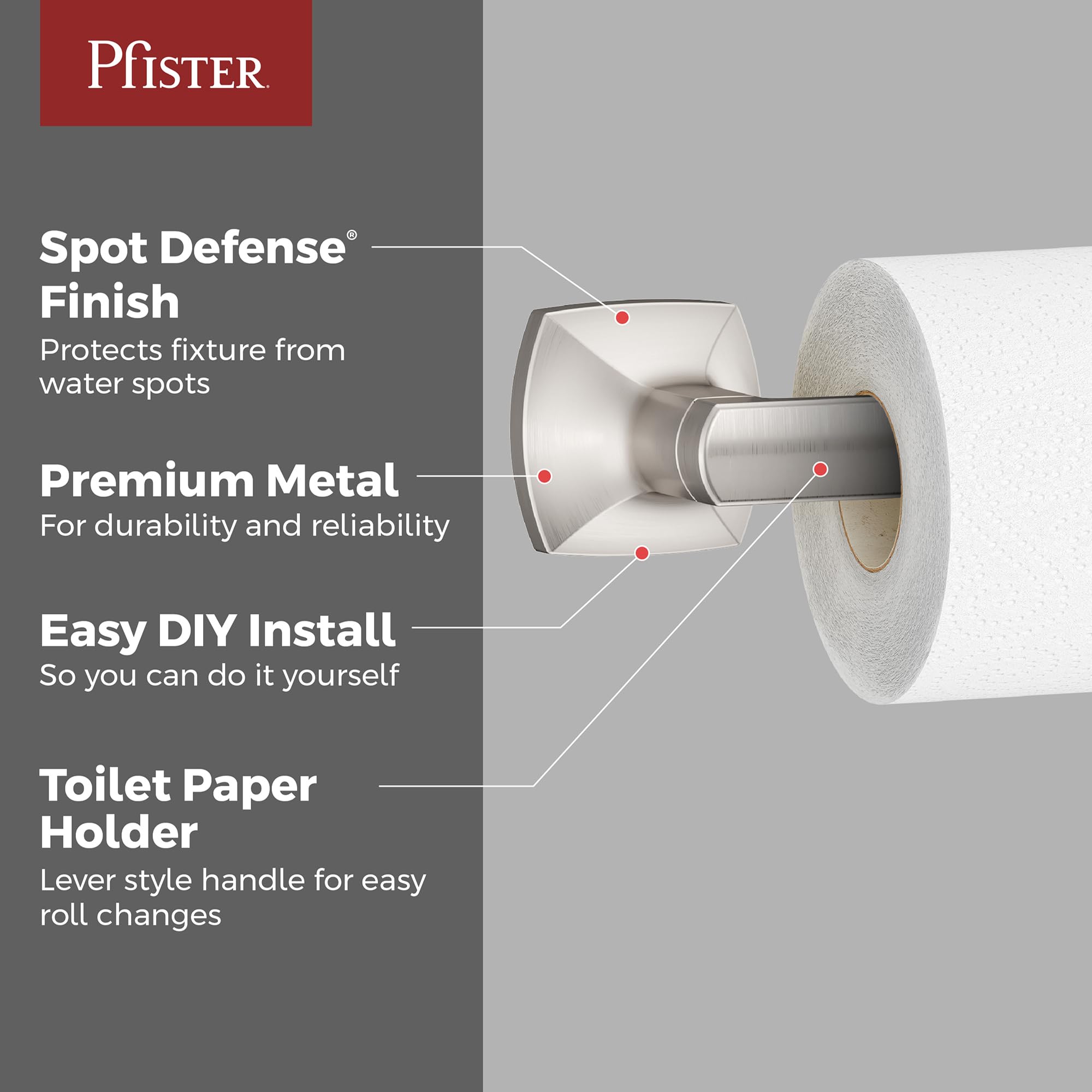 Pfister Vaneri Toilet Paper Holder, Bathroom Tissue Roll Holder, Wall-Mounted, Screw-In, Spot Defense Brushed Nickel Finish, BPHVRI0GS - Image 2